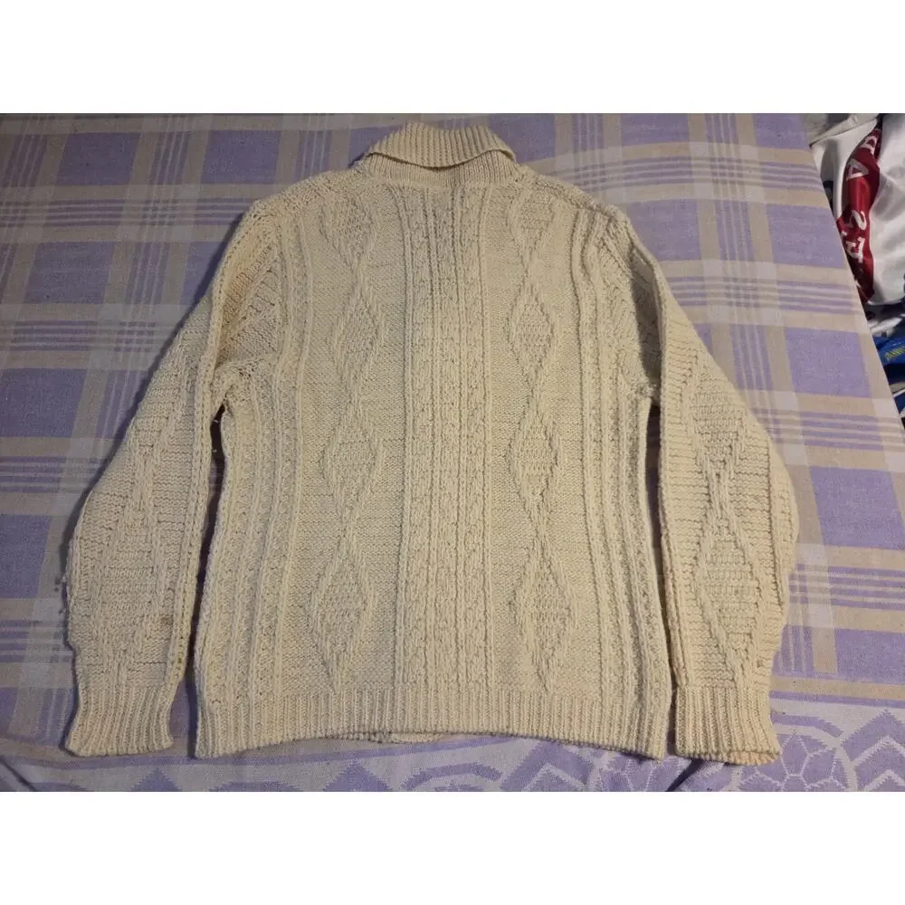 Vintage Pendleton Mens Cream Wool Cable Knit Shawl Collar Cardigan Sweater L USA